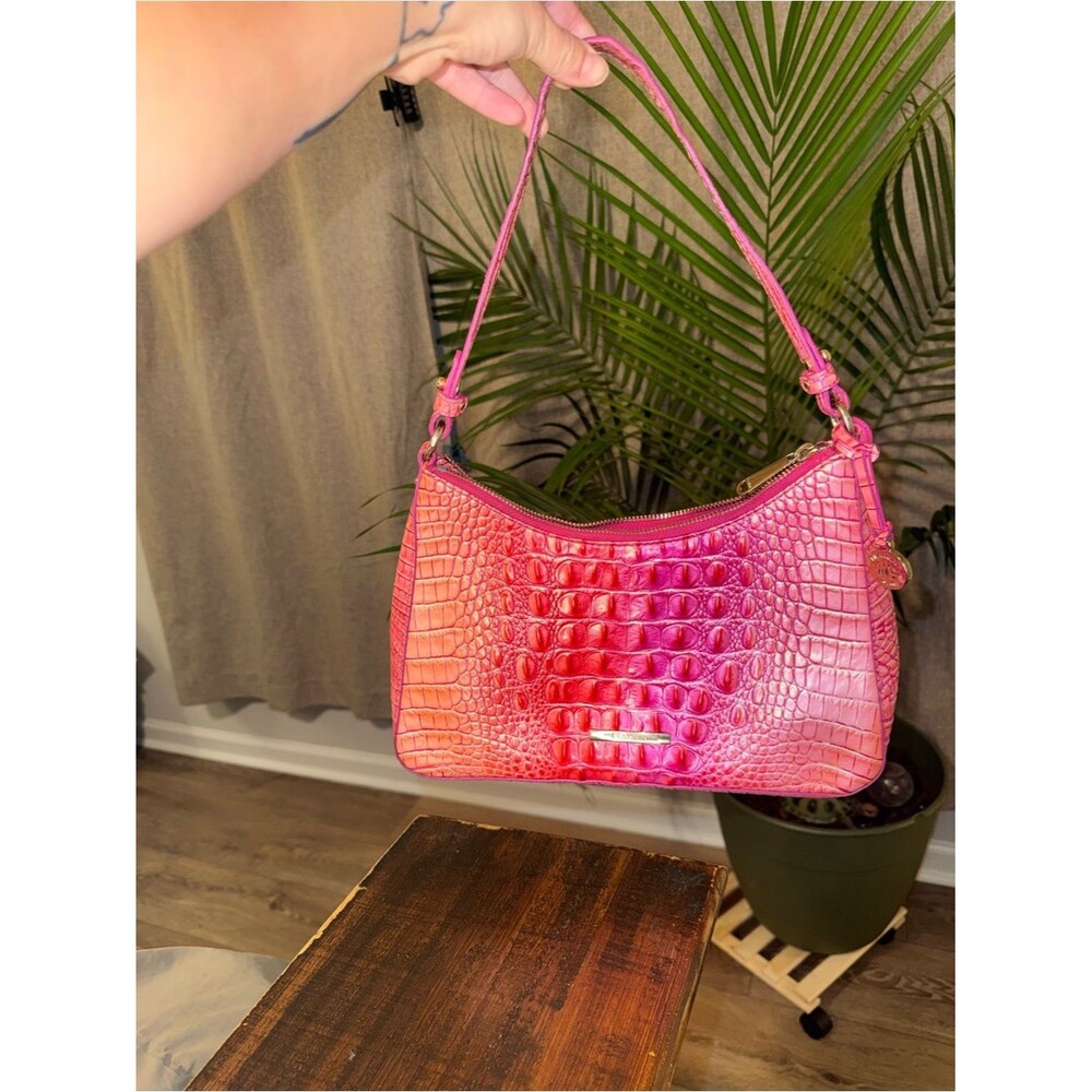 Brahmin Pink Croc-Embossed Shoulder Bag